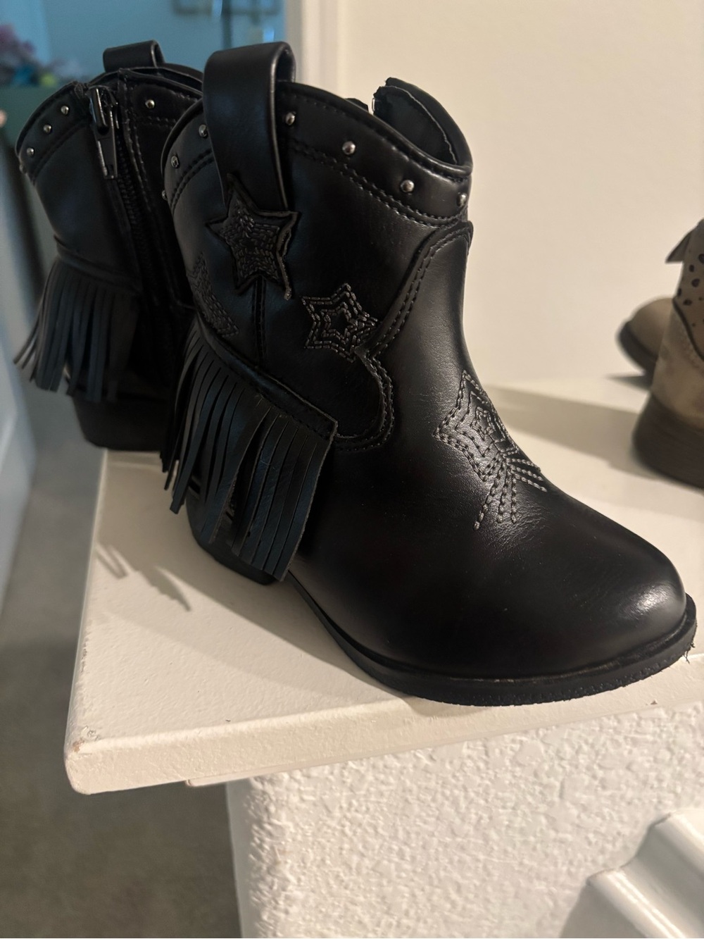 Kids Black Fringe Cowboy Boots